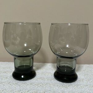 Vintage MCM EUC Set of 2 Federal Glass Sundown Smoke Gray Pedestal Beer Glasses